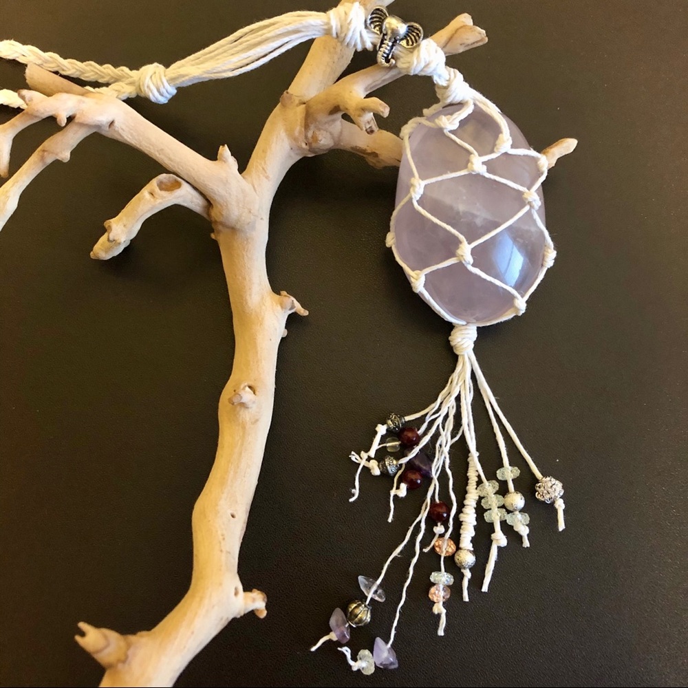 Rose Quartz Gemstone Necklace / Car Charm